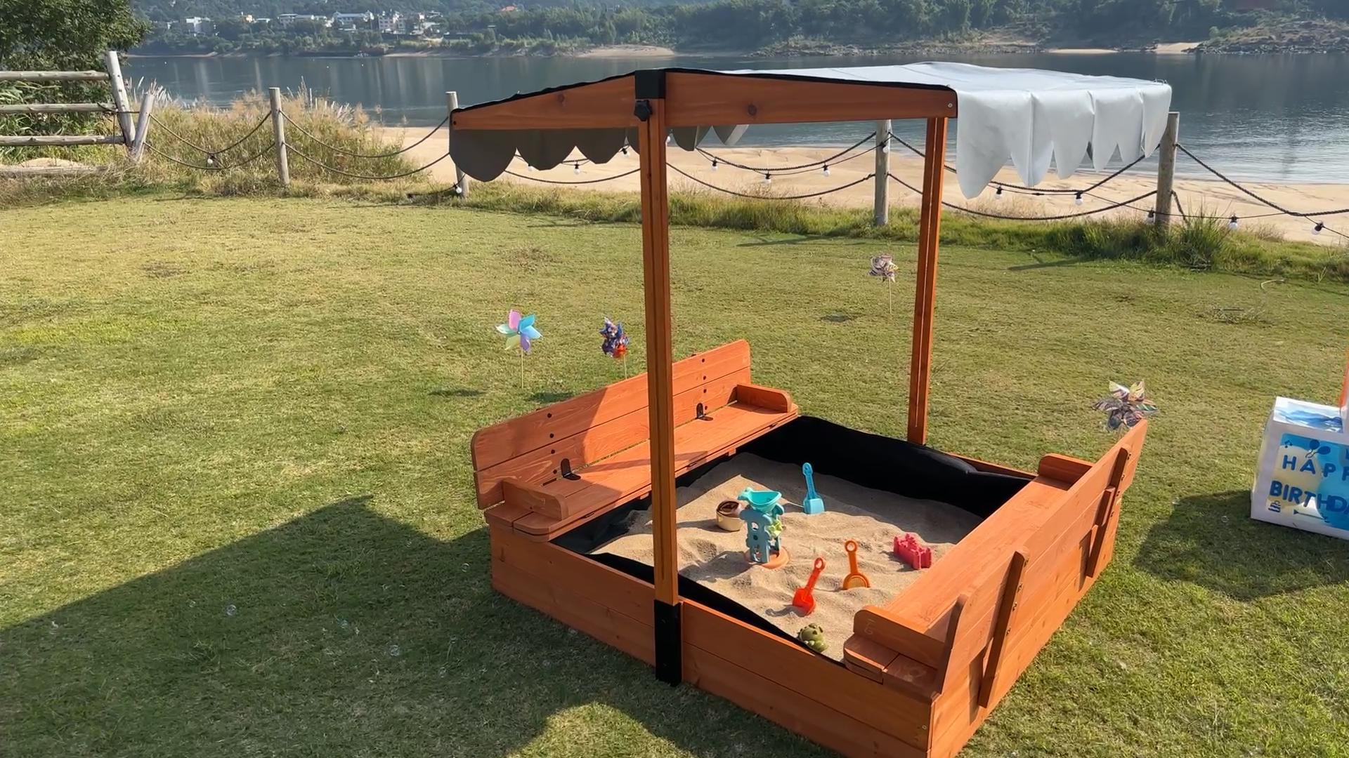 Amazon.com: FunXplore Wooden Kids Sandbox with Lid & Canopy